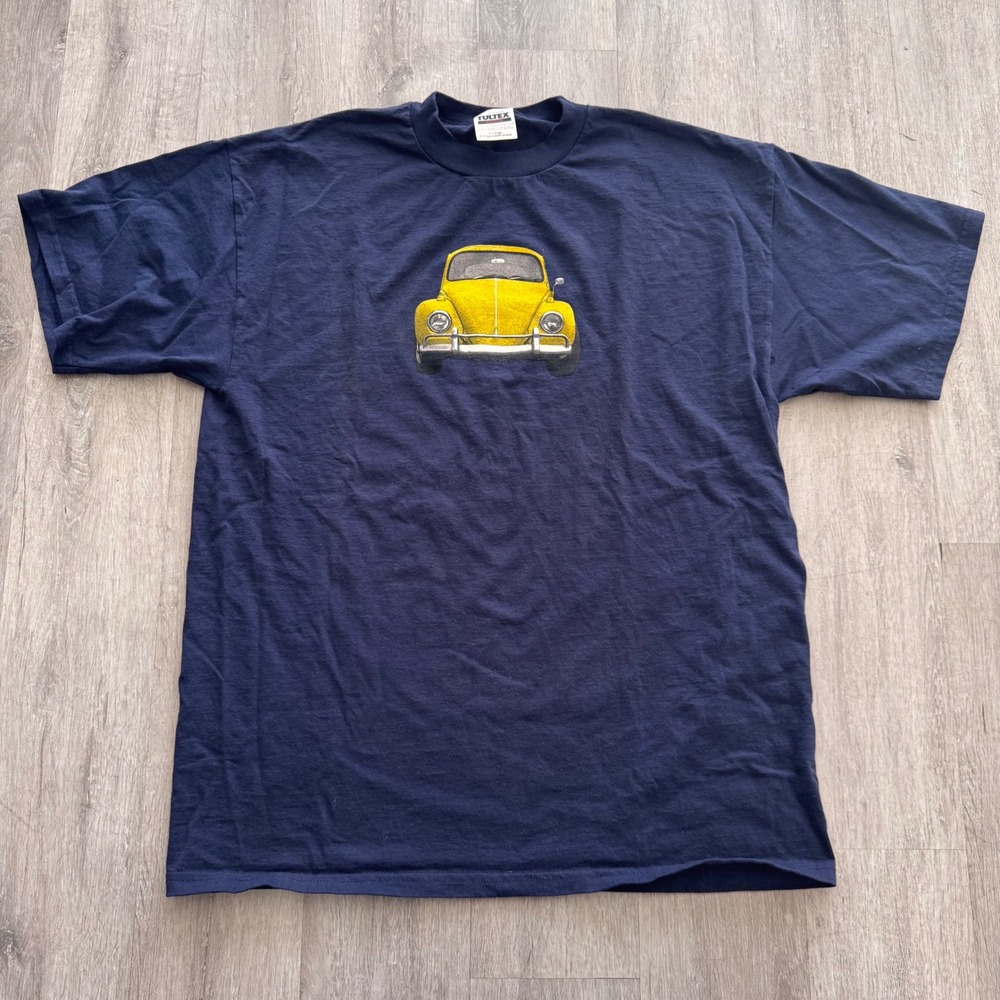 Vintage Tultex Yellow Beetle Car Berkeley Graphic T-Shirt Mens XL Navy Blue
